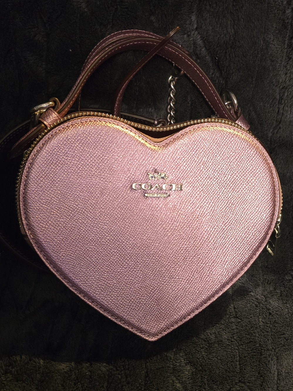 Coach Metallic Pink Heart-Shaped Mini Crossbody